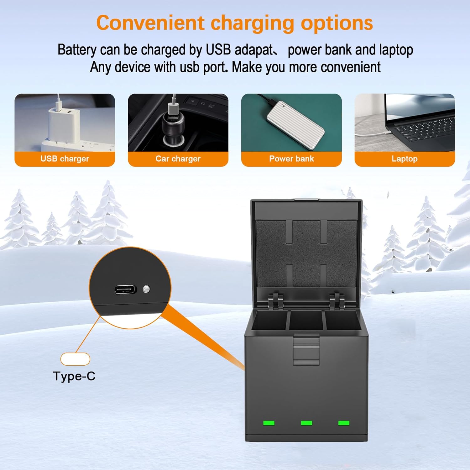 Hero 12 Enduro Battery Hero 11/10/9 Battery Rechargeable 3 Packs 1800mAh and Triple Quick Type-C Charger Kit Fully Compatible with Hero 12/11/10/9 Black​ Camera…