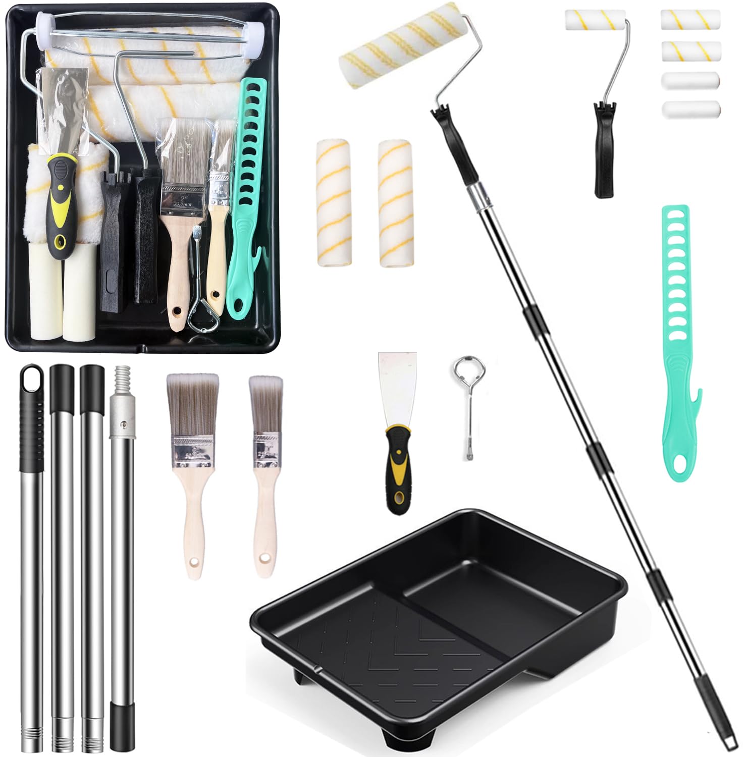 Kit de 8 rouleaux de peinture Paint Runner Pro Roller Brush SWAREY - Bleu - pour peindre murs, plafonds et coins - Bricolage