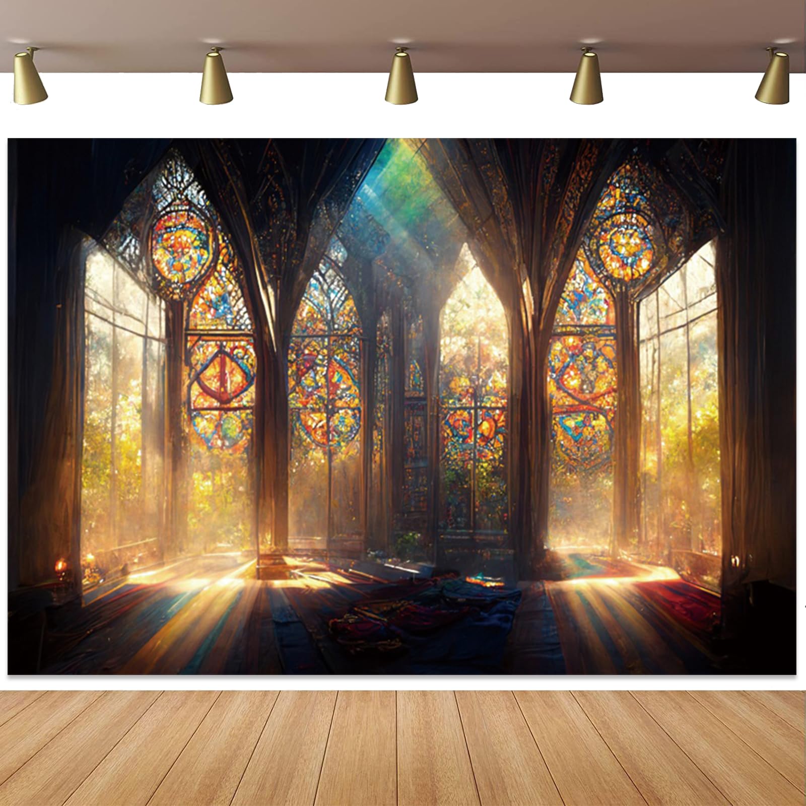 Yeele 10x8ft Stained Glass Window Photography Backdrop Vintage Church Interior Colorful Window Background Vintage Medieval Palace Vinyl Wallpaper Kid