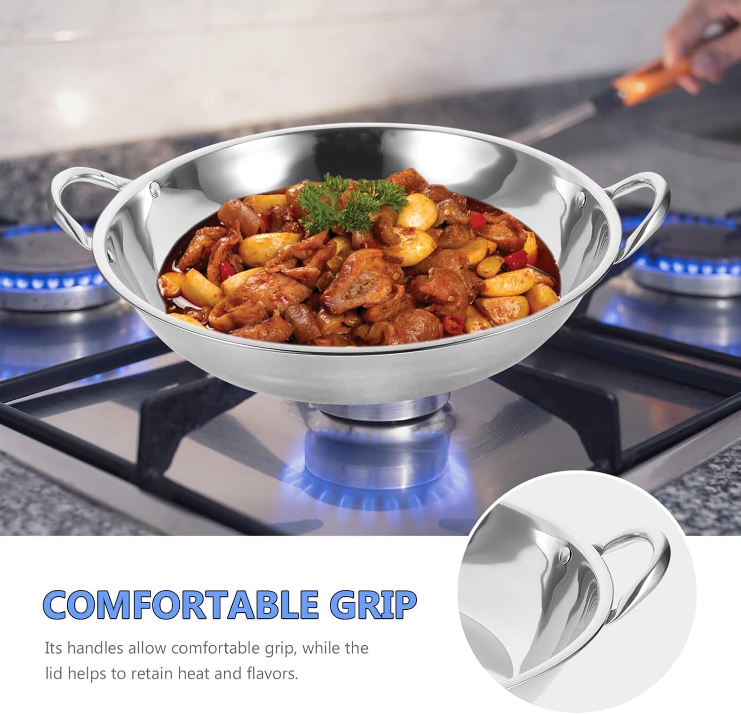 Vaguelly Stainless Steel Small Hot Pot Pan with Double Handles