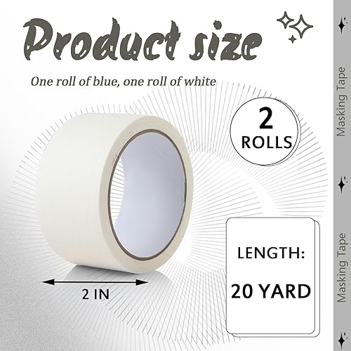 Miniatura 2 de Beiskll 2 rollos de cinta adhesiva blanca y azul, cinta para pintores multisuperficie, 2 pulgadas x 20 yardas