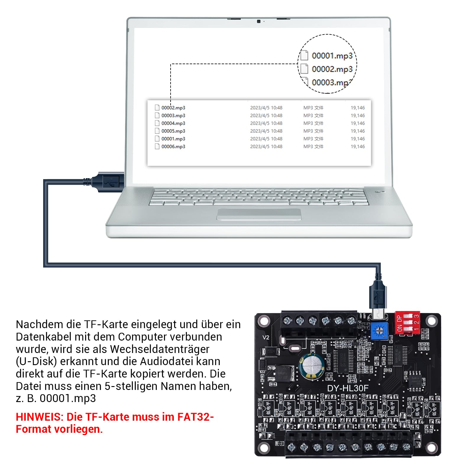 DONGKER Modulo Riproduzione Vocale con Memoria Flash 64 Mbit 9 Interfacce Trigger Lettore MP3 Interfaccia USB