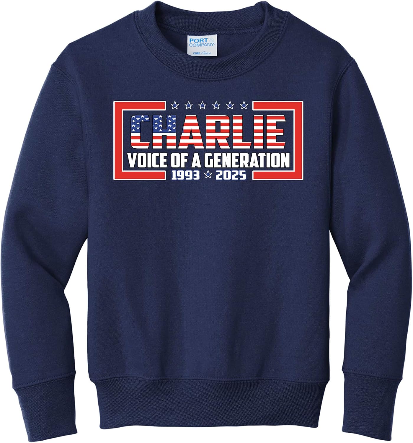 wild custom apparel Charlie Kirk Voice Of A Generation Usa Flag Kids Youth Sweater Crewneck Sweatshirt