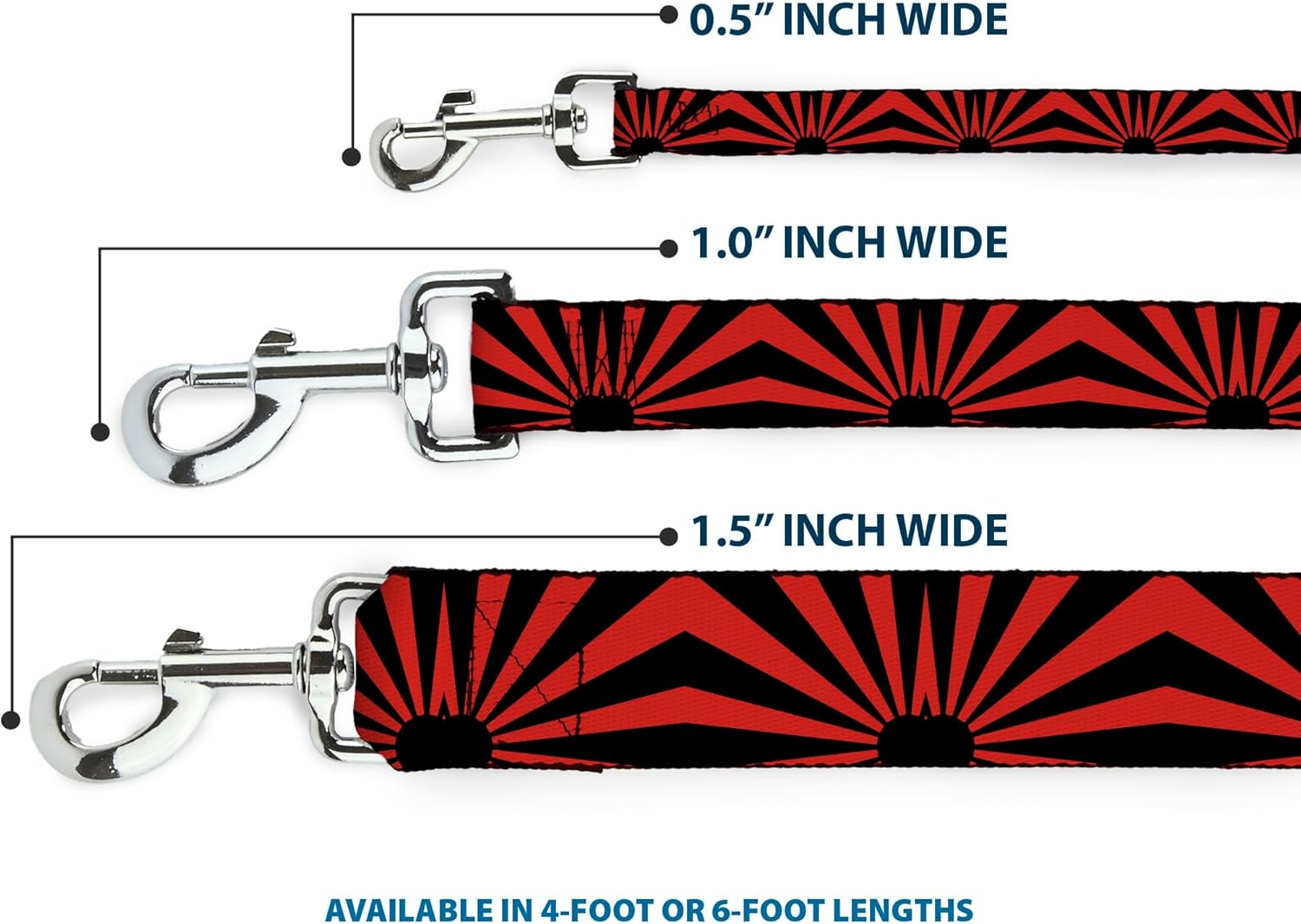 Dog Leash Rising Sun Red Black 6 Feet Long 1.0 Inch Wide