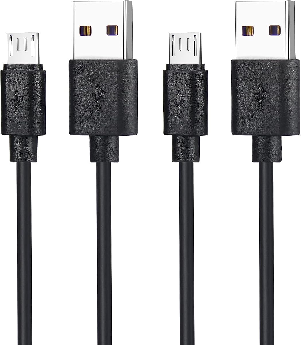 Cable cargador de teléfono Android antiguo micro USB para Samsung Galaxy A15 Galaxy A S7 Tab J7 S2 J3 S10, 3 pies, negro, paquete de 2