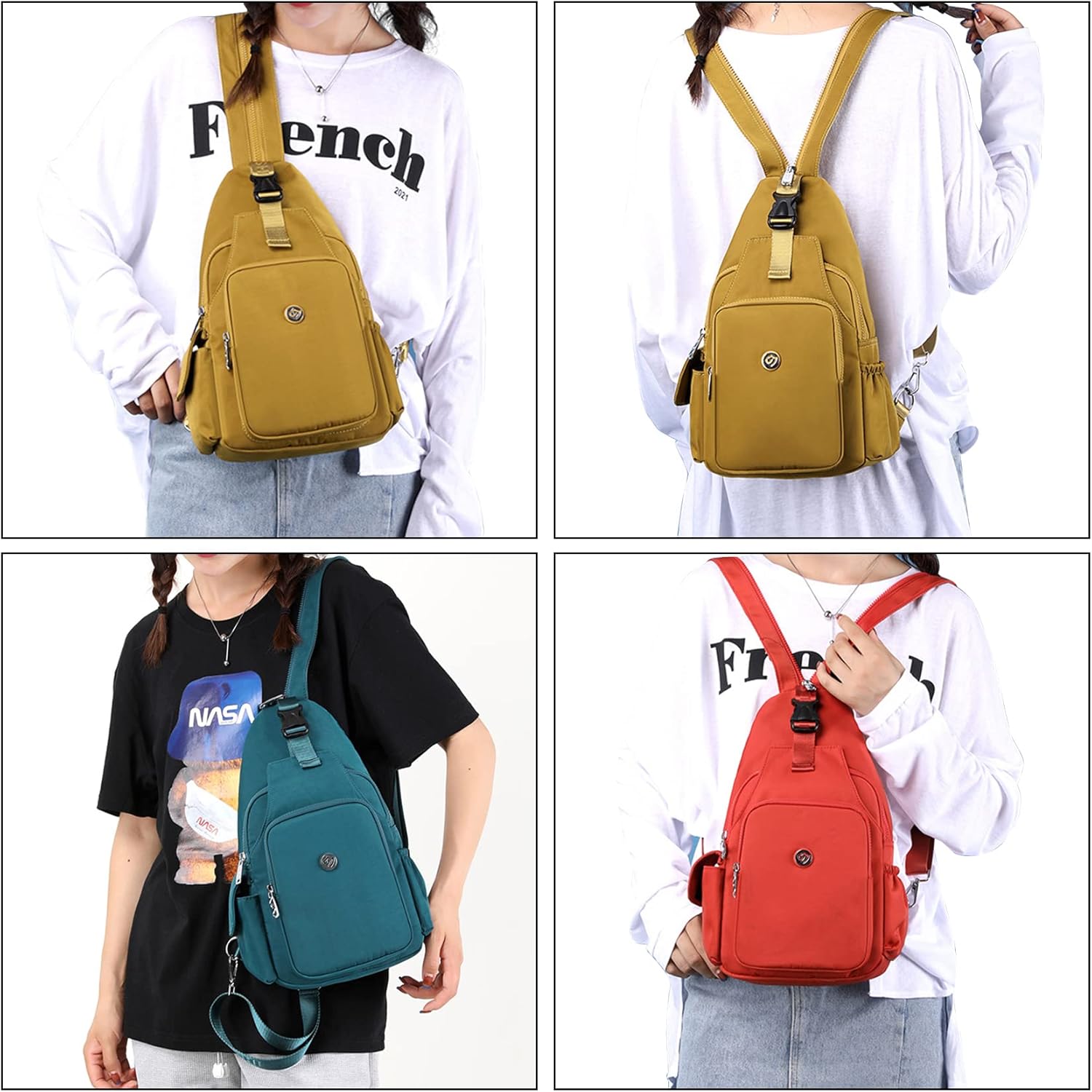 [AMVIKS] スリングバッグ 女性用 スモール クロスボディバッグ ナイロン カジュアル デイパック 多目的 リュックサック ト