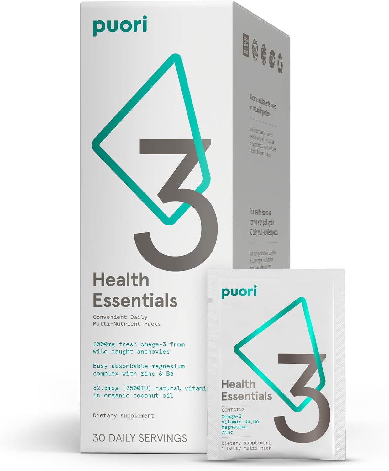 Puori P3 Health Essentials – Multivitamins for Men and Women – 30 Servings – Omega 3, Vitamin D, Magnesium, Zinc – Multi-Nutrient for Brains and Energy