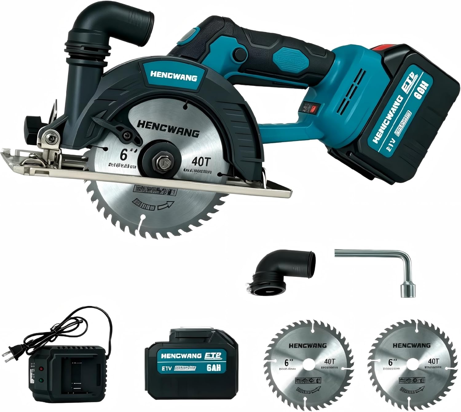 6-Inch Cordless Mini Circular Saw, 21v 6.0ah Battery, 3-Speed Adjustable up to 6000 Rpm, Max Cut 2.2" At 90°, 0-45° Bevel, 2 Blades & Fast Charger, For Wood/Aluminum/Plastic