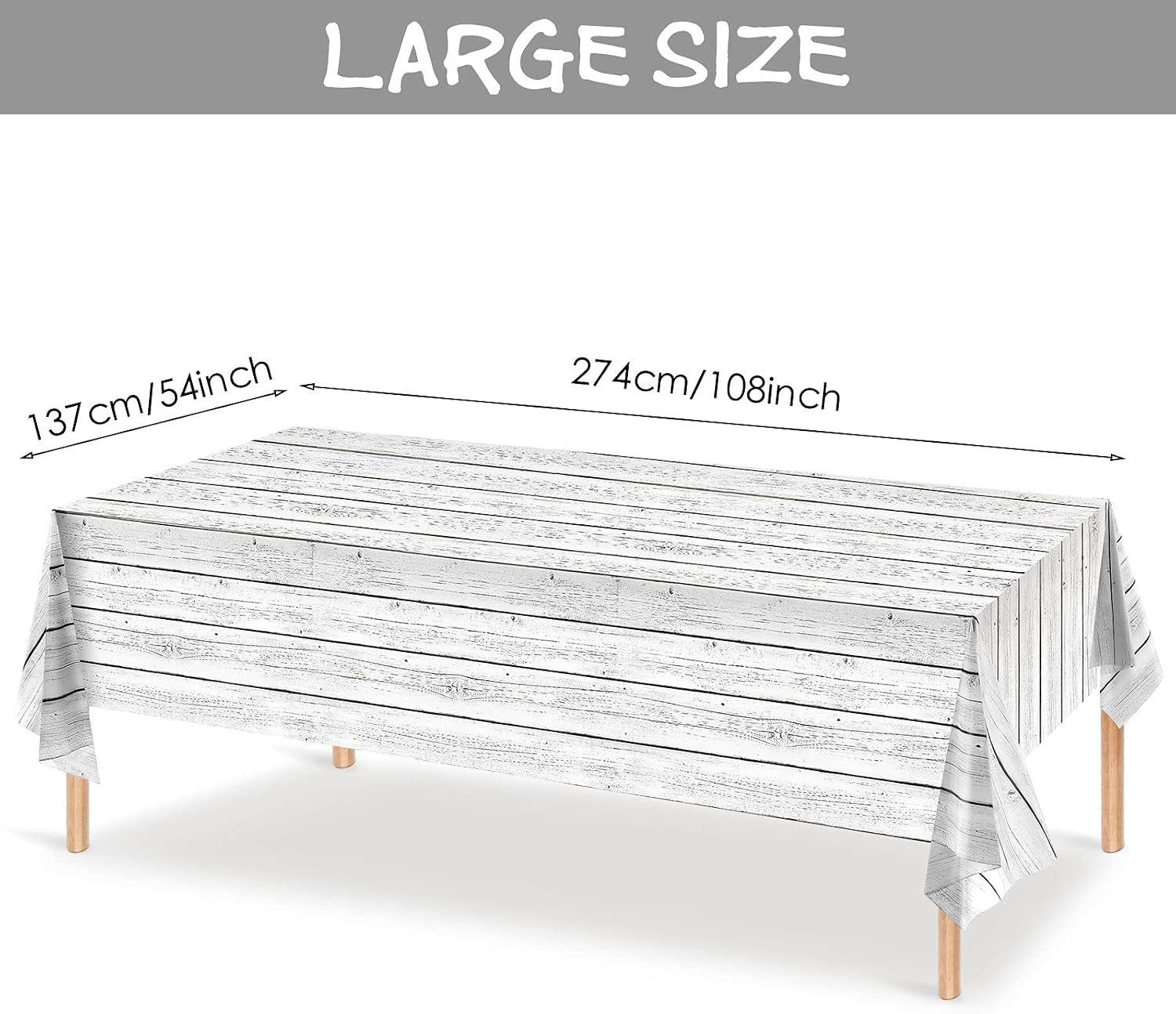 3 Pieces Wood Tablecloth Plastic White Wood Grain Tablecloth Rustic Wood Table Cover Rectangle Wood Grain Table Cover for Western Birthday Party Picnic Table Decoration,54 X 108 Inches - Image 4