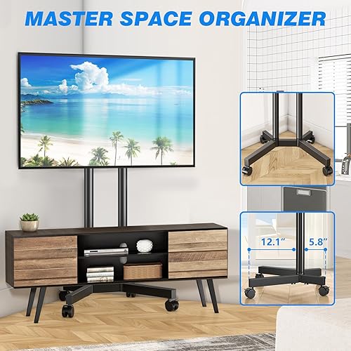 Miniatura 6 de Rfiver Soporte de TV rodante para pantallas de 32 a 70 pulgadas, soporte de TV móvil de altura ajustable con ruedas que soporta hasta 88 libras,