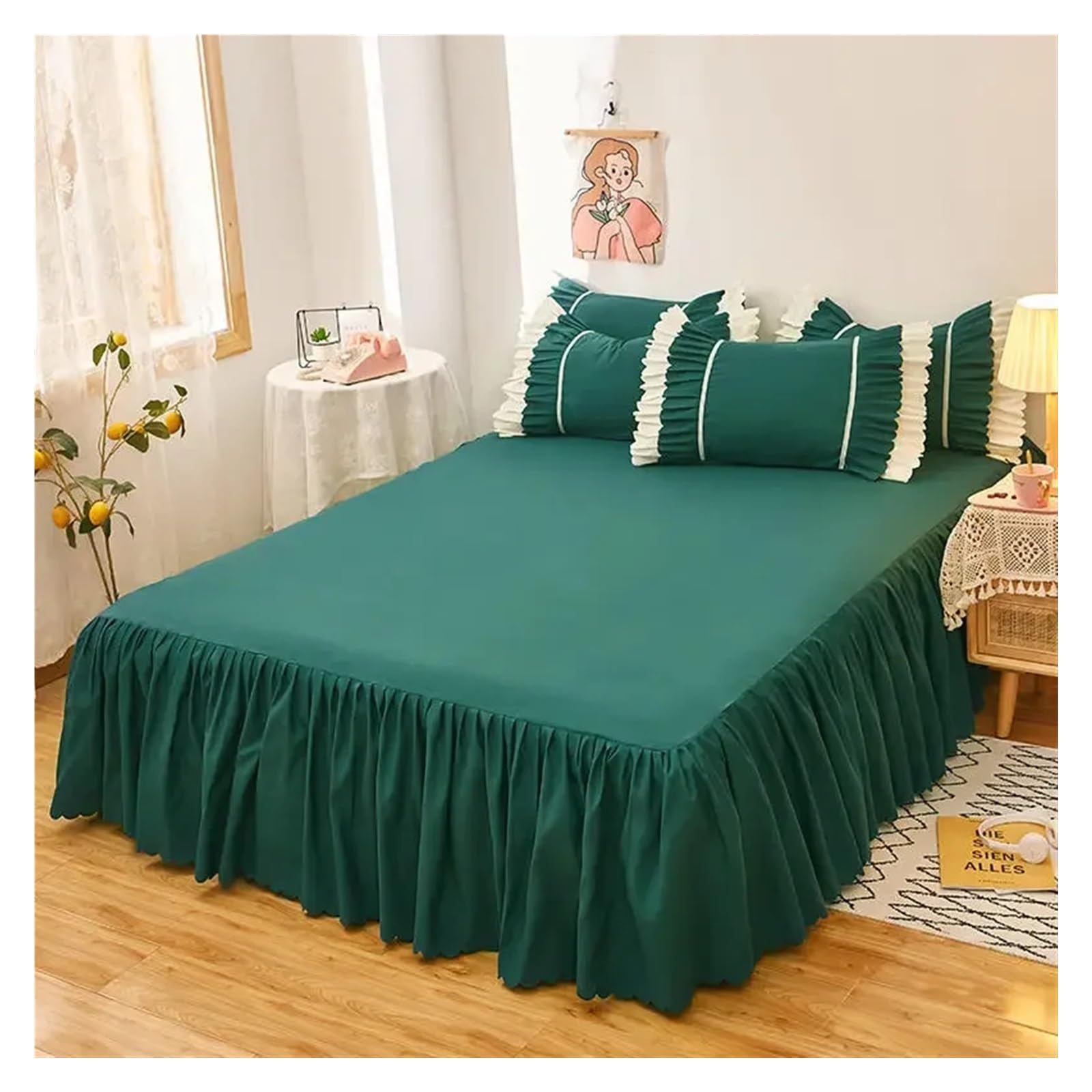 Cubre somier de 200x220 faldón cubre canapé con volantes elásticos ajustables