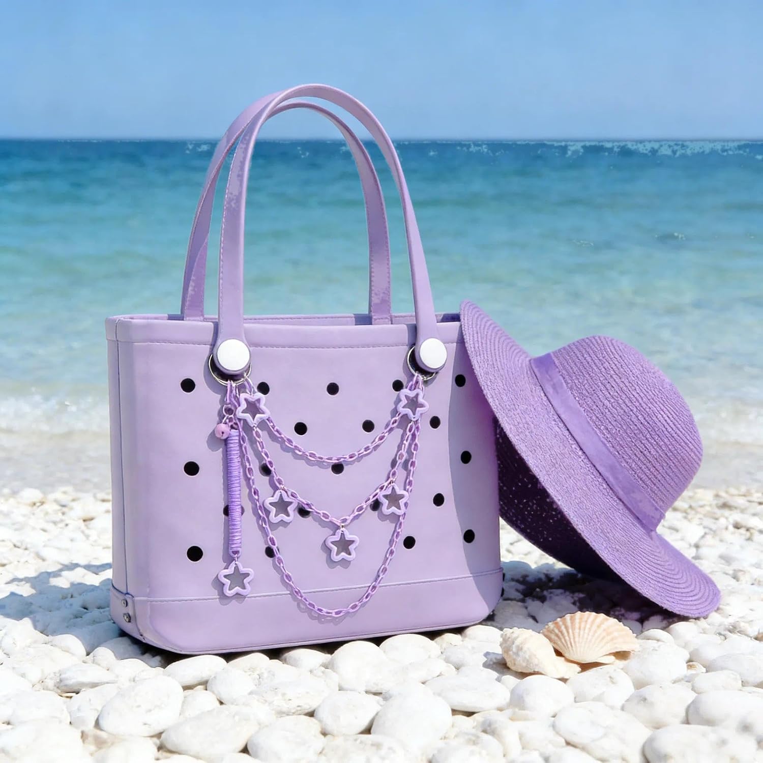 Purple Charm For Bogg Bag Accessories, Stars and Chains, Purse Strap Extender, Purse Chains For Women Rubber Beach Bag Tote Handbag Crossbody Shoulder Decoration, With Metal Buckle image 3