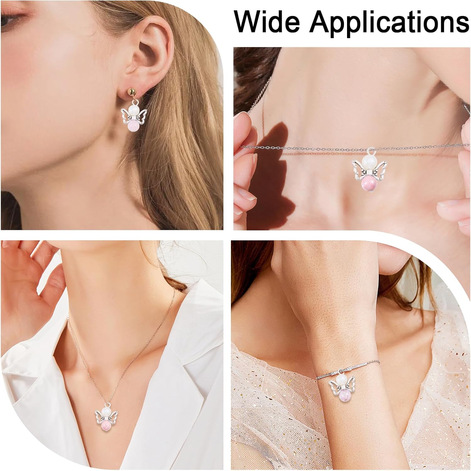 CHGCRAFT Angel Wing Charms Angel Pendant Beads Acrylic Alloy Pendant with Iron Findings Round Antique Silver Platinum Decorations for DIY Jewelry Making Necklace Keychain Crafts - Image 7