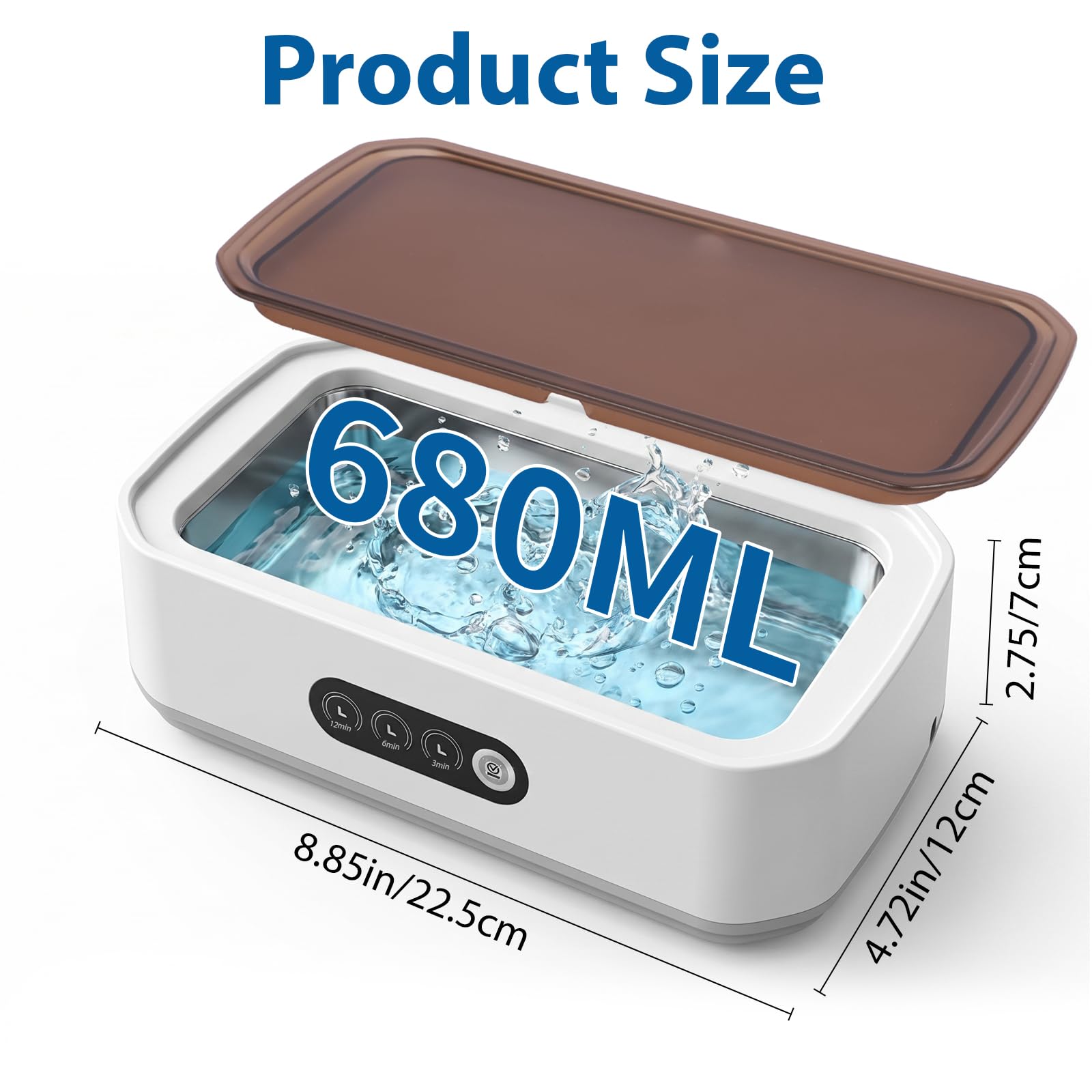 Nettoyeur Ultrasons 650ml, Bac a Ultrason 4900Hz, Profondeur à 360° avec 3 Réglages de Temps, Convient pour le Nettoyage des Lunettes, Argent, Montres, des Bijoux et des Prothèses Dentaires