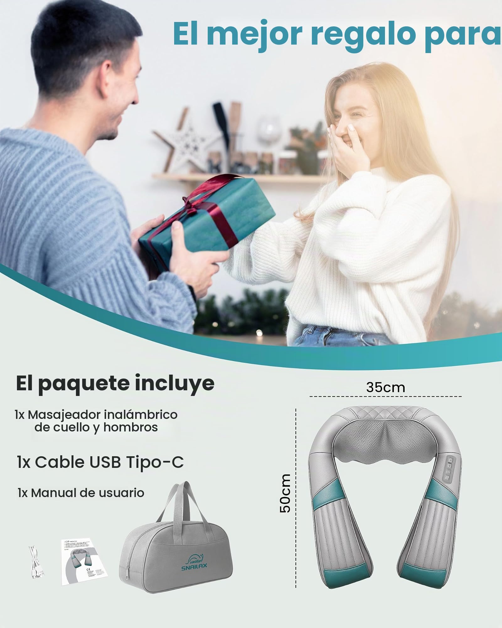 Masajeador cervicale inalámbrico con calor, Shiatsu masajeador recargable para cuello y espalda, Almohada 4D para masaje de hombros, Bolsa de transporte portátil, regalos para mamá y papá