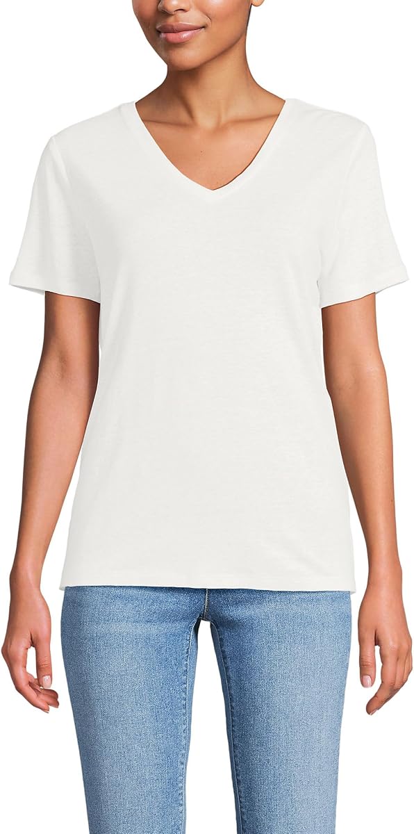 Women's Short Sleeve Linen Blend V-Neck Tee