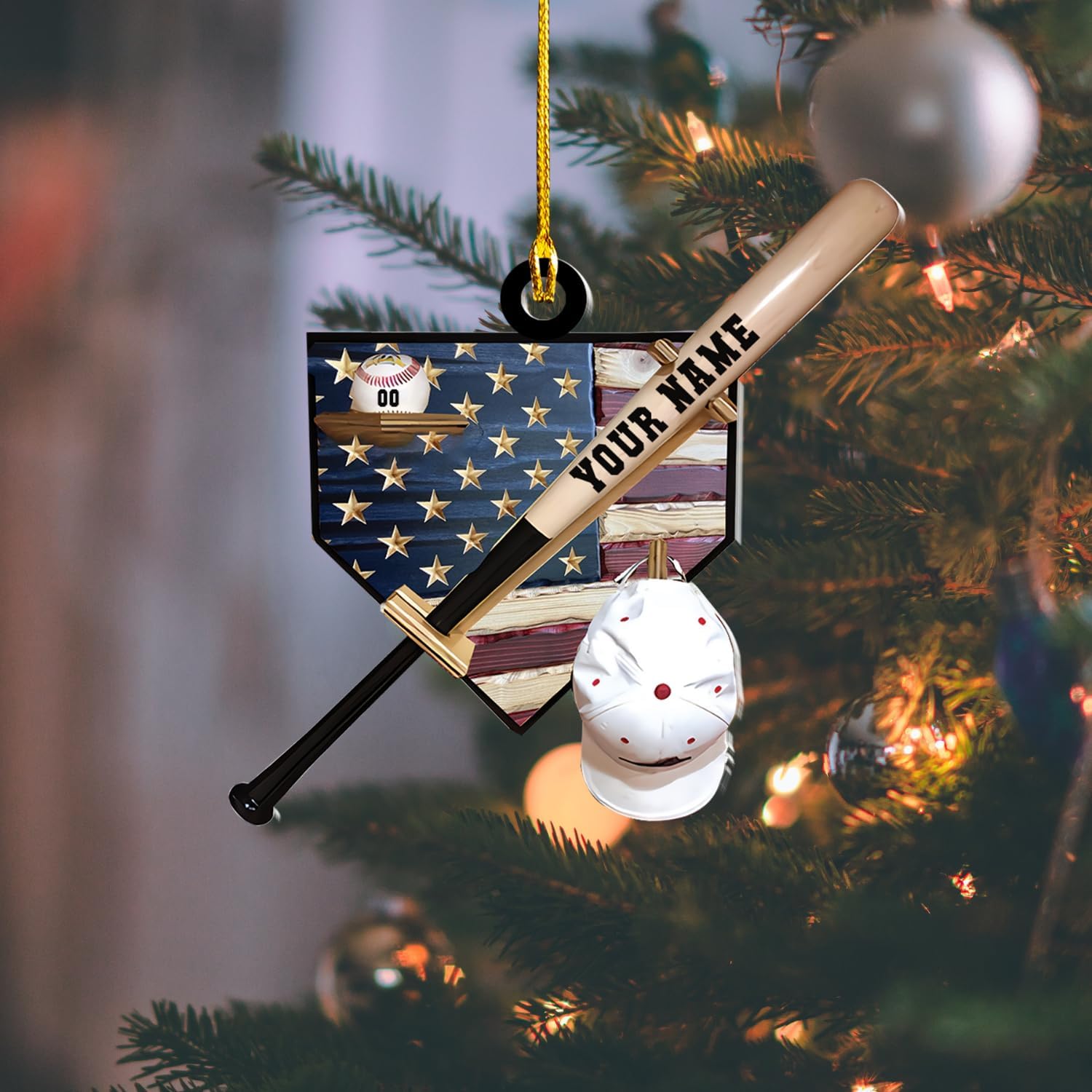 Riveprints Personalized Baseball Ornament, Player Glove Ornment, Custom Sports