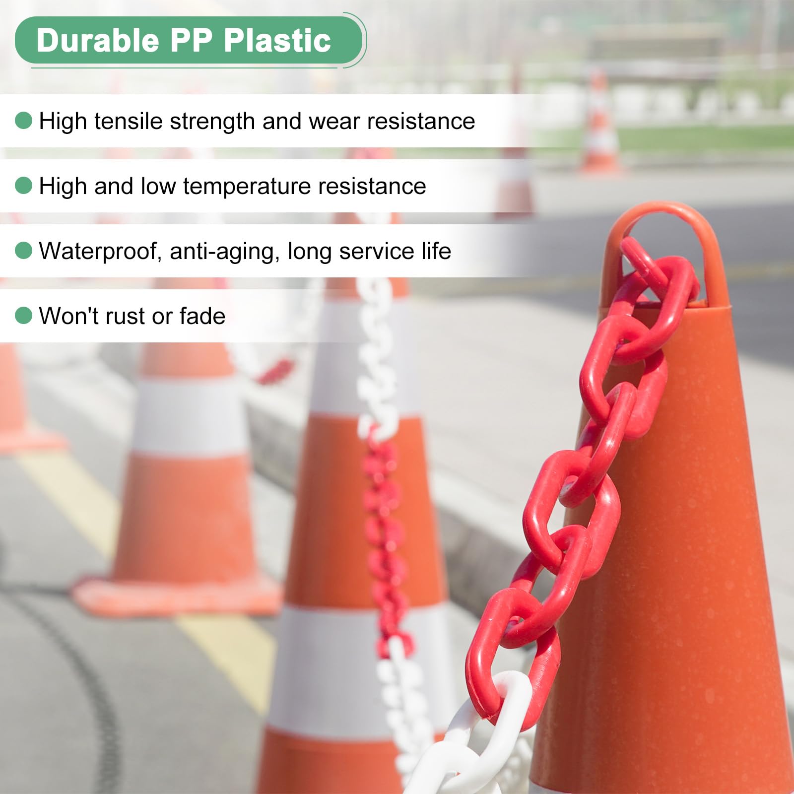 M METERXITY Plastic Barriers Chain, 5Ft Length Red Plastic Waterproof Safety Chain Link with S-Shaped Buckle for Crowd Control/Elevator/Parking/Driveway, Caution Barriers Link