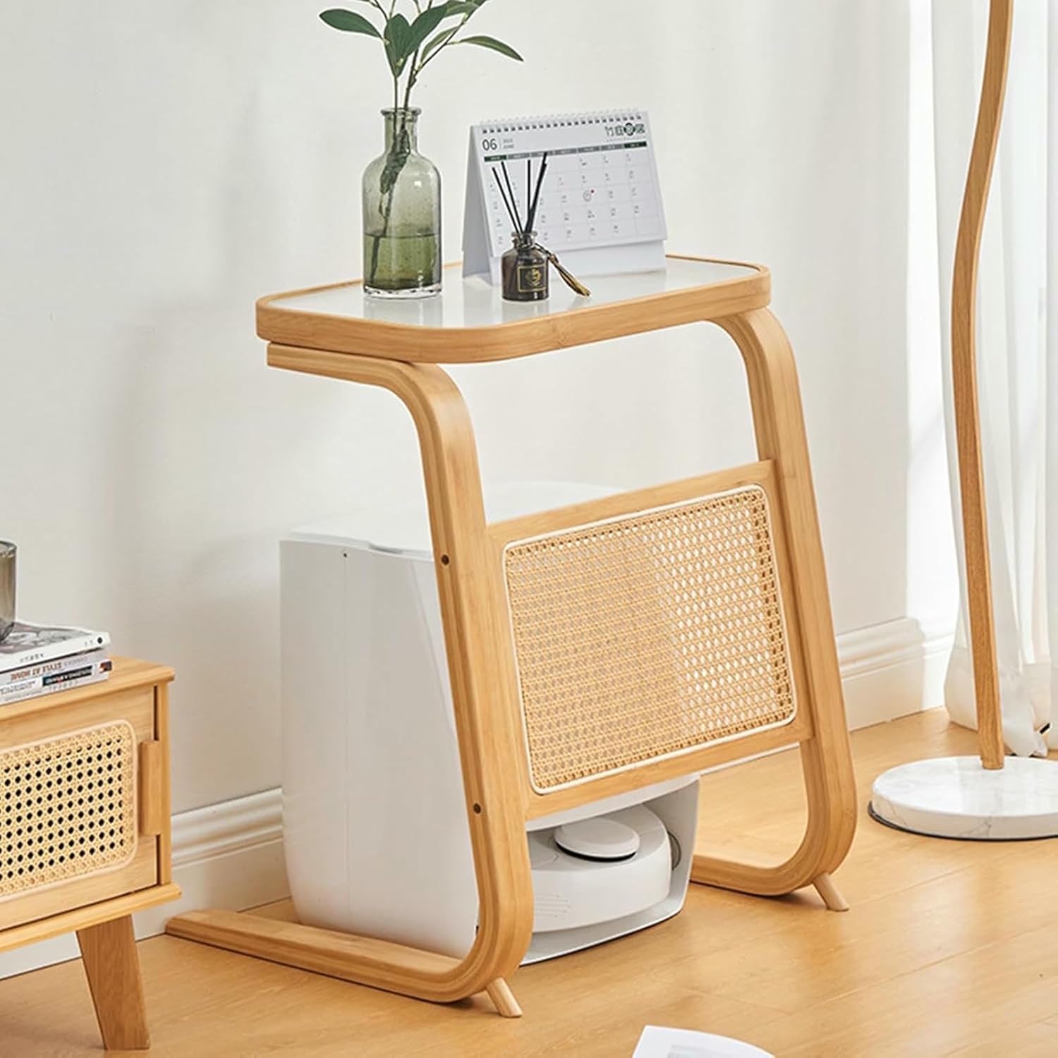 Robot Vacuum Stand Cabinet, Solid Wood Smart Floor Sweeper Hidden Storage Rack, Freestanding Wood Rack for Home Office and Living Room, Space Saver