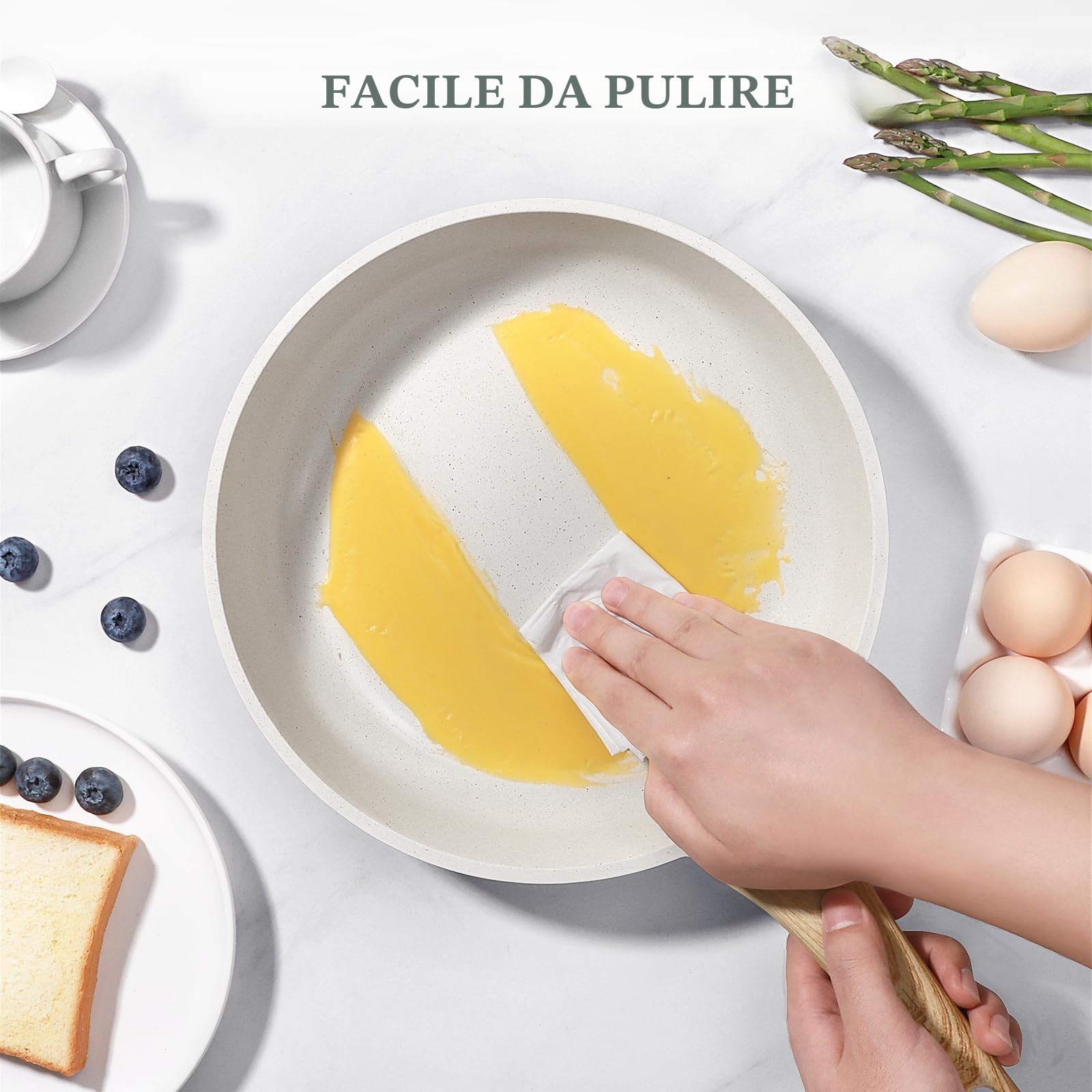 GiPP Padella Antiaderente – Padella Sana e Atossica, Compatibile con Induzione, Senza PFAS e PFOA, Lavabile in Lavastoviglie (Bianco, 24 cm Senza Coperchio)