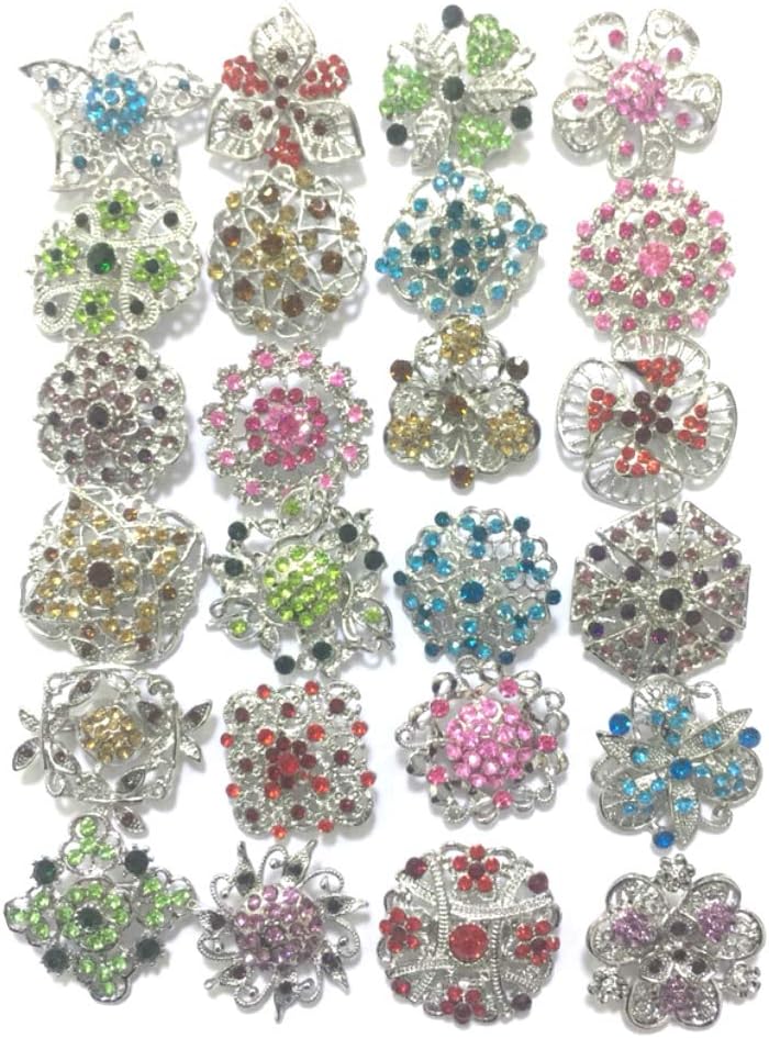 Ezing Lot 24pc Shining Rhinestone Crystal Brooches Pins DIY Wedding Bouquet Kit