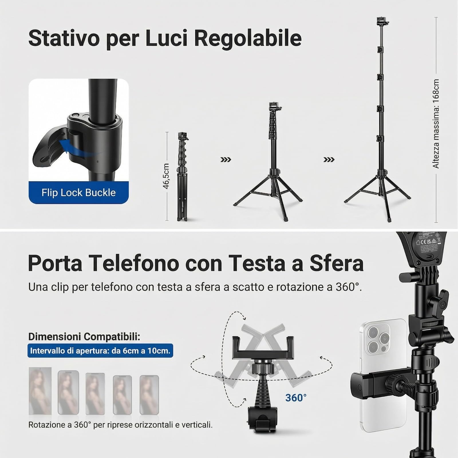 NEEWER ENTRY LEVEL VERSION 10,5" 10W Ring Light con Treppiede da 66", Porta Telefono Overhead Compatibile con iPhone, Luce per Selfie LED Bicolore CRI85+ per TikTok Registrazione Video Streaming, N43