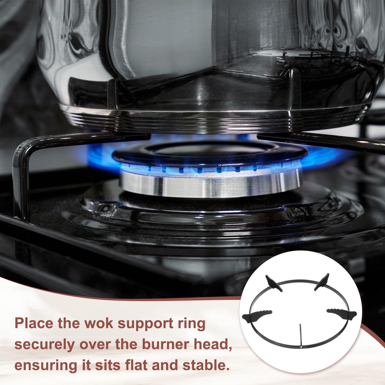 PATIKIL Anillo de wok para estufa de gas, soporte redondo de hierro fundido para estufa de gas de 8.6 pulgadas, accesorios de repuesto para quemador de cocina del hogar, color negro