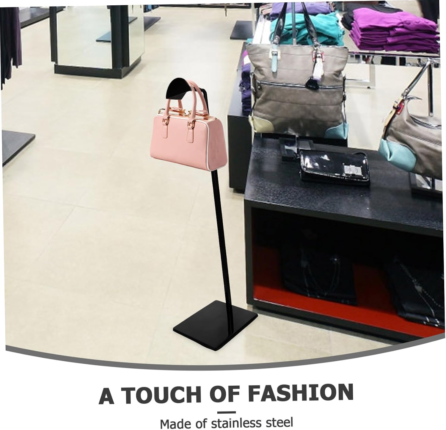 Adjustable Height Handbag Organizer Display Rack Stainless Steel Purse Hanger for Optimal Storage and Presentation of Bags Versatile Use Retail and Home Spaces