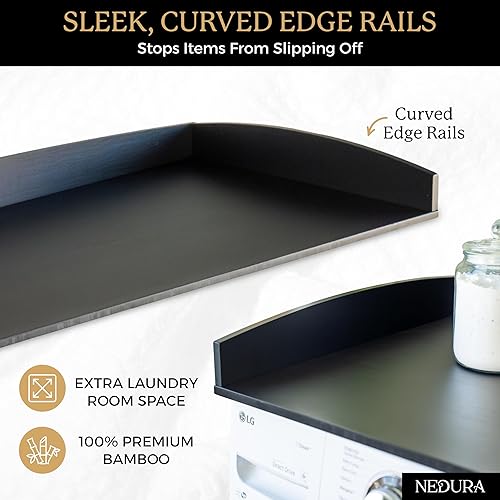Miniatura 6 de Nedura Encimera de lavadora y secadora con almohadillas antivibración y rieles de borde curvo, encimera de lavandería de bambú premium, encimera de