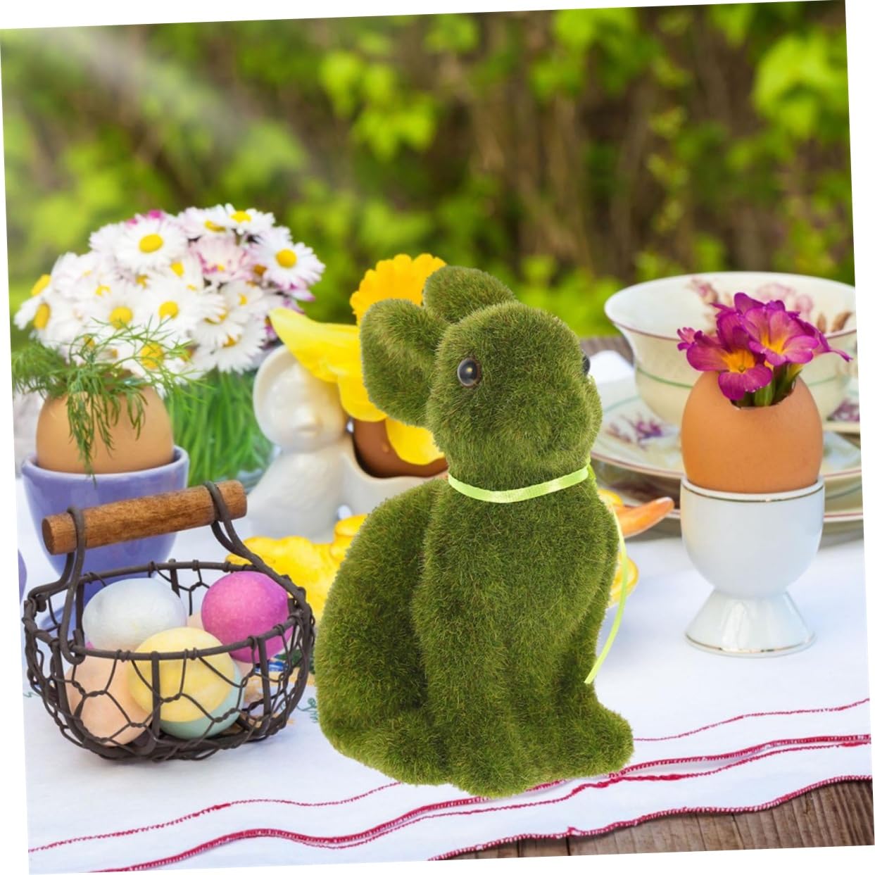 4 Pezzi Coniglietto Flockato Verde per Decorazioni Pasquali, Coniglio Artificiale in Schiuma, Design Creativo e Realistico per Lavori Manuali e Tavolo da Festa