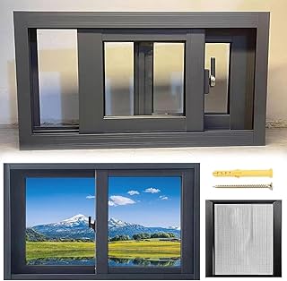 Black Basement Window, House Windows, Bathroom Window, Shed Windows with Tempered Glass and Fiberglass Screenre, House Replacement Windows for Basement Garage or Shed(W43xH13in)