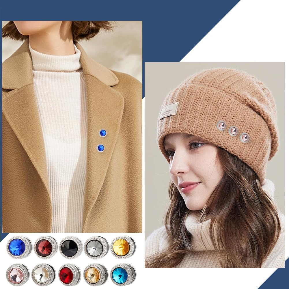 20Pcs 2 Bags 10 Colors Rhinestone Lapel Pin Backs Flat Round No Sew Crystal Pins Buttons Coloeful Replacement Backing for Clothing Accessories Brooches Uniform Shirt Dresses Decor Diy Craft