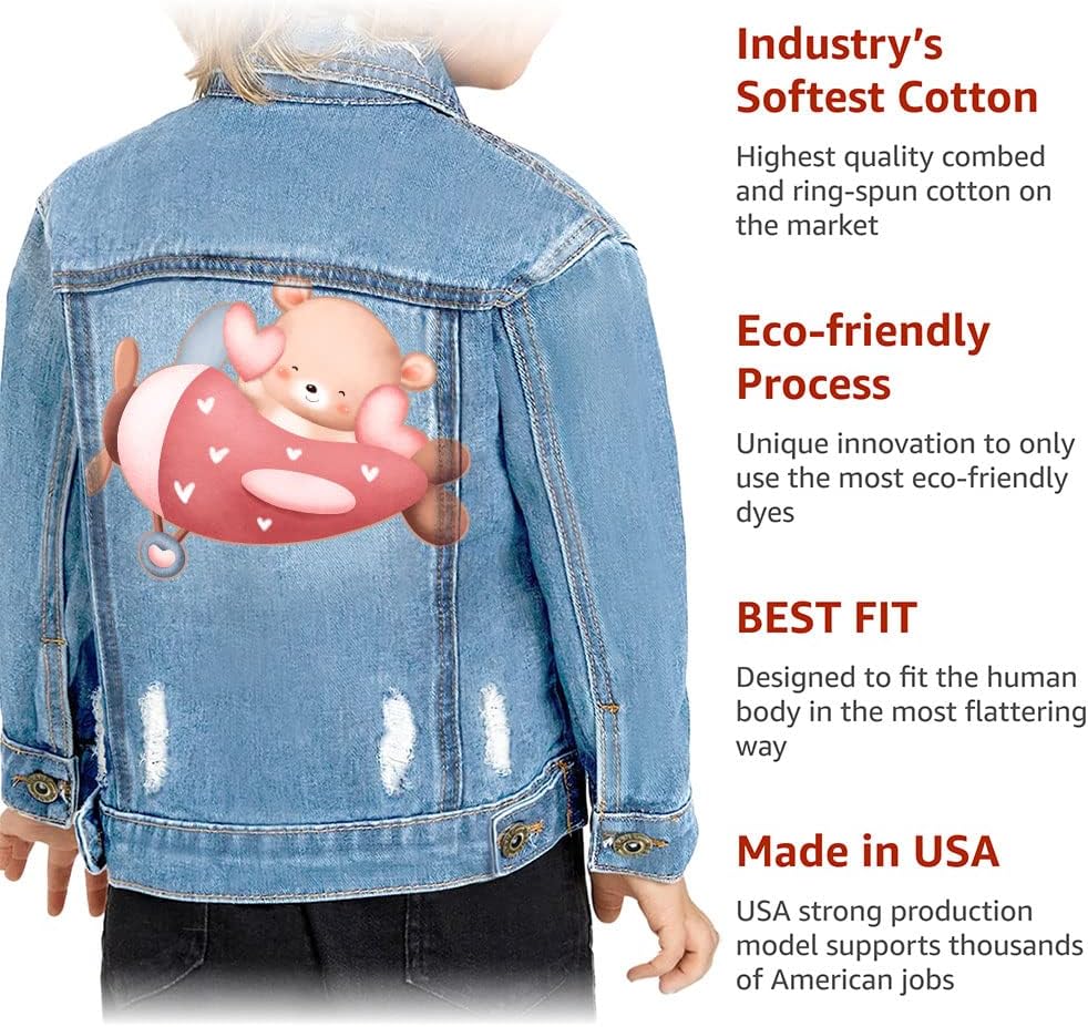 Airplane Cute Toddler Denim Jacket - Bear Jean Jacket - Watercolor Denim Jacket for Kids