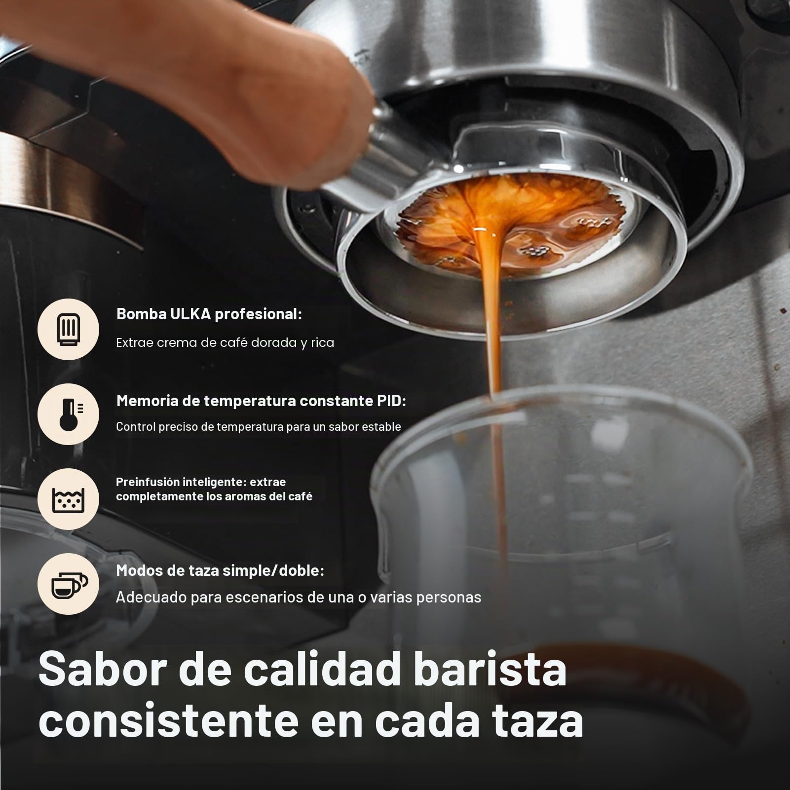 TJEAN Barista Senso – Cafetera Doble Bomba para Café en Grano con Molinillo Integrado, Espresso, Latte y Capuchino con Sistema de Tampado Inteligente, Espumador de Leche Manual (Negro Rosa)