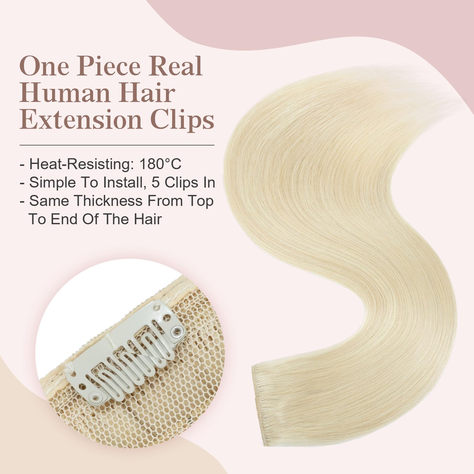 SEGOHAIR Hair Extensions Clip in Human Hair Extensions, 18" One Piece 5 Clips Thick Clip in Hair Extension - Image 2