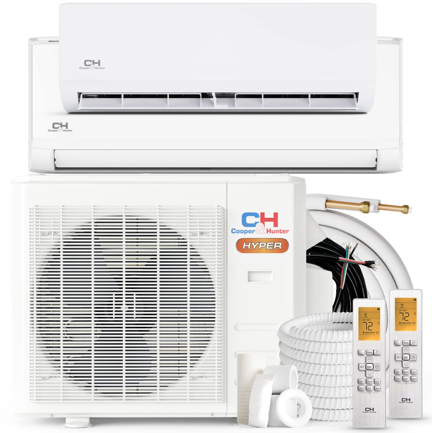 Amazon.com: Cooperu0026Hunter Hyper Heat 28,000 BTU Dual Zone 12000 + 18000 BTU  Wall Mount Ductless Mini Split Air Conditioner and Heater Full Set with  25ft Installation Kits : Home u0026 Kitchen
