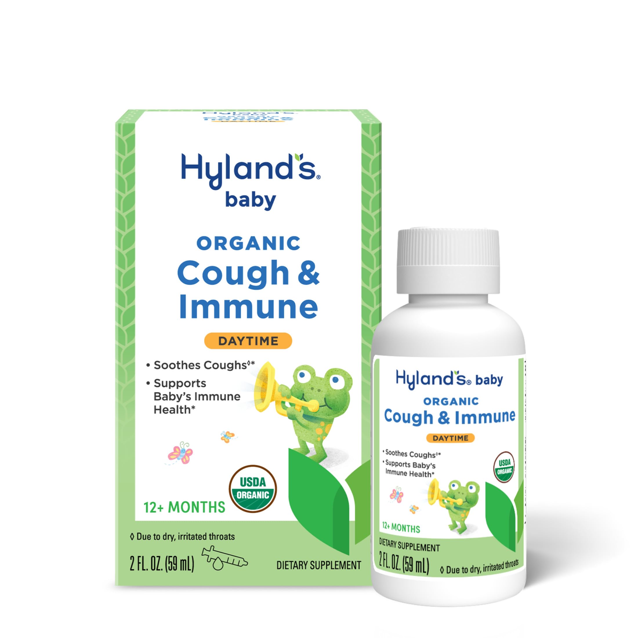 Hyland's Baby Organic Cough Syrup and Immune Support with Agave, Elderberry and Pomegranate, Soothes Cough, and Supports Immunity, Daytime, 2 Fl. Oz.