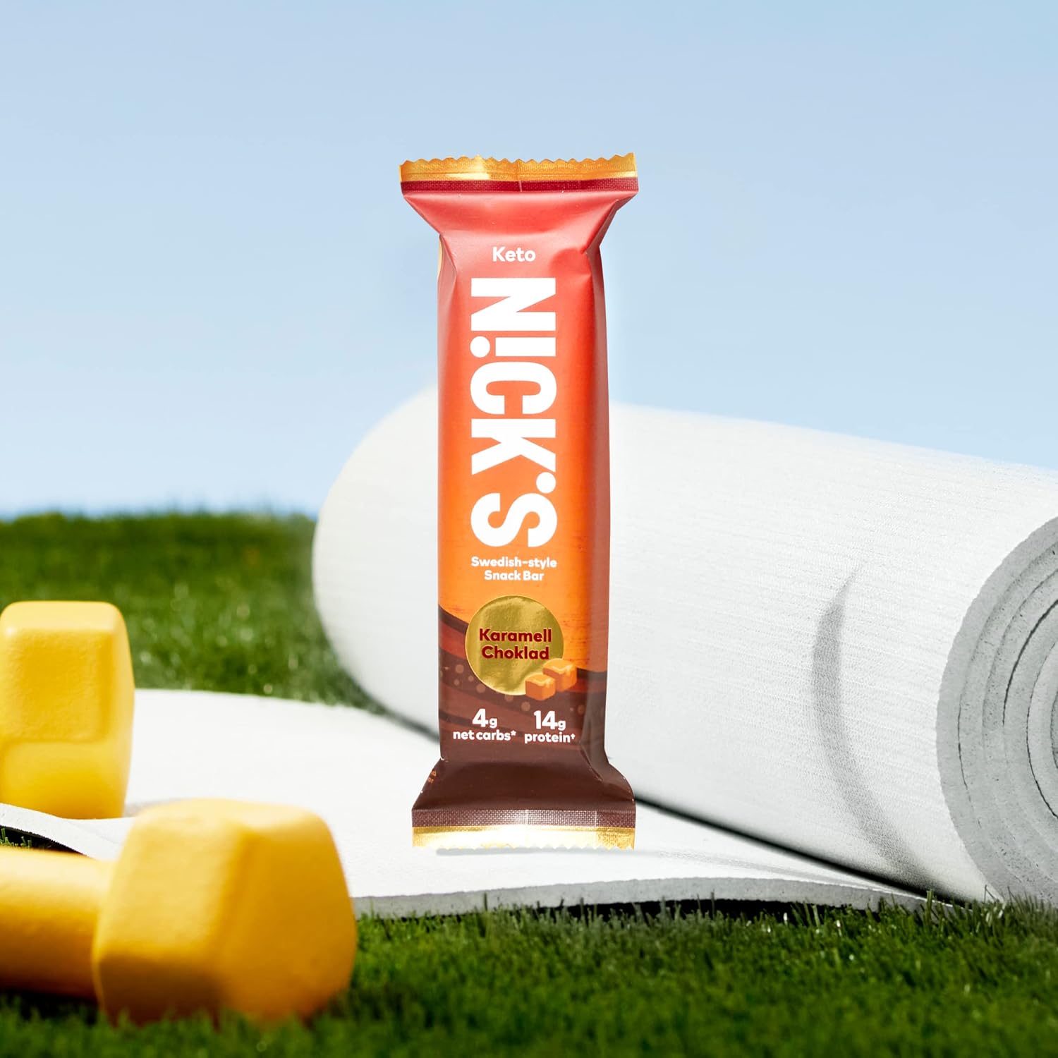 Nick's Swedish-Style Snack Bar, Chocolate Caramel, Keto Protein Bar, 12g Protein, Low Carb, Low Sugar, Meal Replacement Bar, Keto-Friendly Snack,12-Count