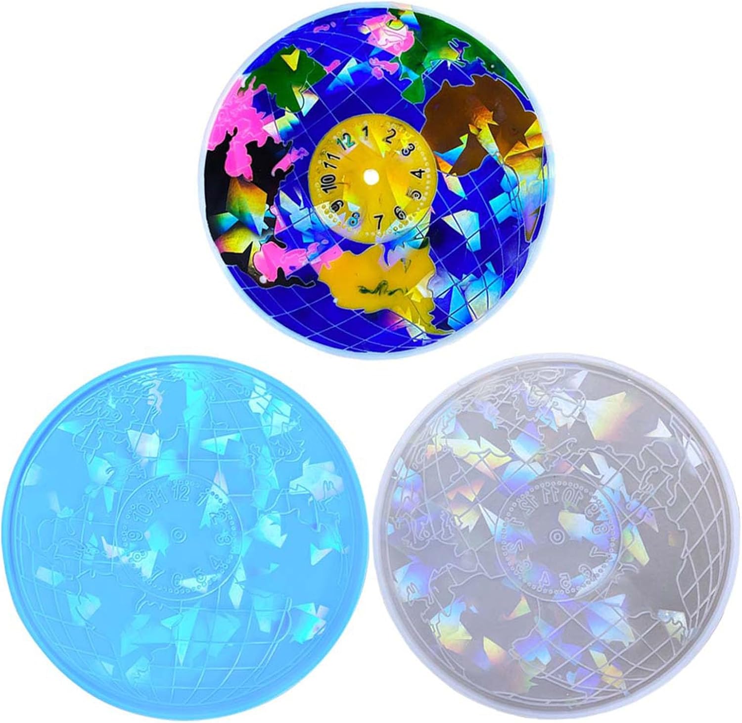 Holographic Round Earth Clock Silicone Mold Home Decoration Epoxy Resin Mold Handmade Craft Clock Mold Easy to Clean