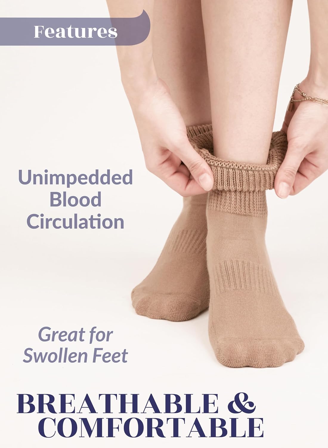 Hugh Ugoli Women's Cotton Diabetic Ankle Socks, Wide, Loose, Stretchy, Seamless Toe, Non Binding Top Semi Cushion, 3-6 Pairs - Image 4