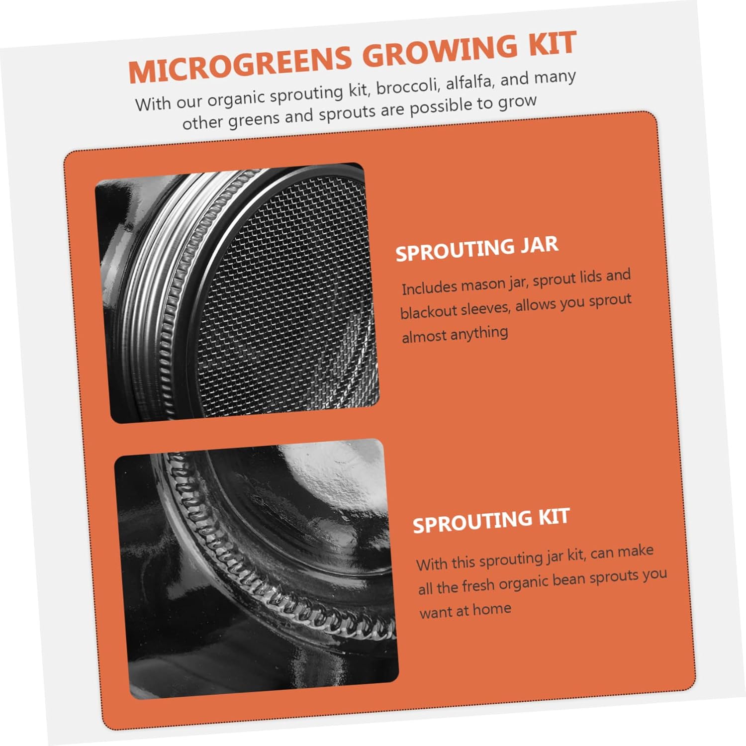 Sprouting Kit with Blackout Sleeves Includes Wide Mouth Sprout Jars Stainless Steel Lids and Protective Covers for Easy Indoor Germination of Broccoli Alfalfa and More