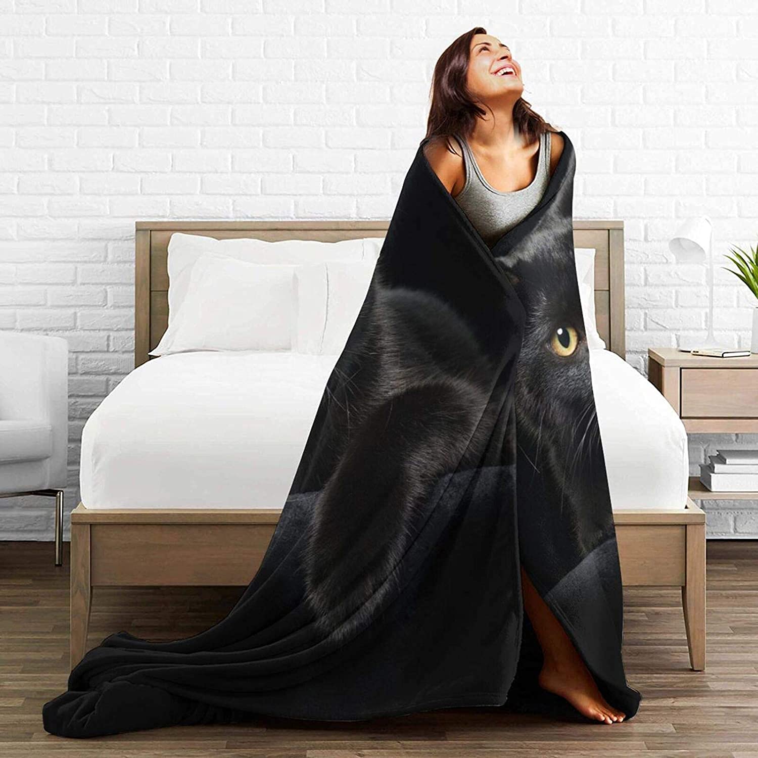 Schwarze Katze Kuscheldecke Flauschig Decke 220x240cm, 3D Schwarze Katze Fleecedecke Weich Sofadecke Warm Bettdecke Decken Wohndecke Tagesdecke Sofaüberwurf Schlafdecke Couchdecke Bettüberwurf,A1085