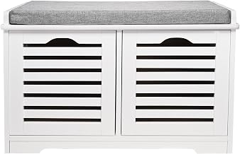 SortWise White Storage Bench, Storage Chest with 2 Drawers and Removable Seat Cushion, Entryway Bench Supports 300 lb, Easy Assembly (27 × 17 × 17.7in)