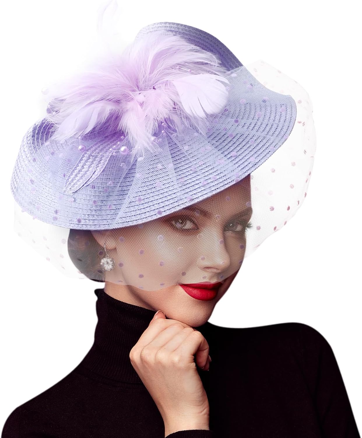 DRESHOW Fascinators Hat Flower Mesh Feathers Hat with a Headband and a Clip 7.9" Tea Party Headwear for Women