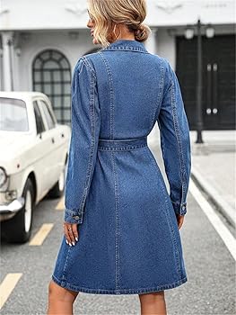Women Vintage Denim Clothing Full Sleeve with Belt Jean A