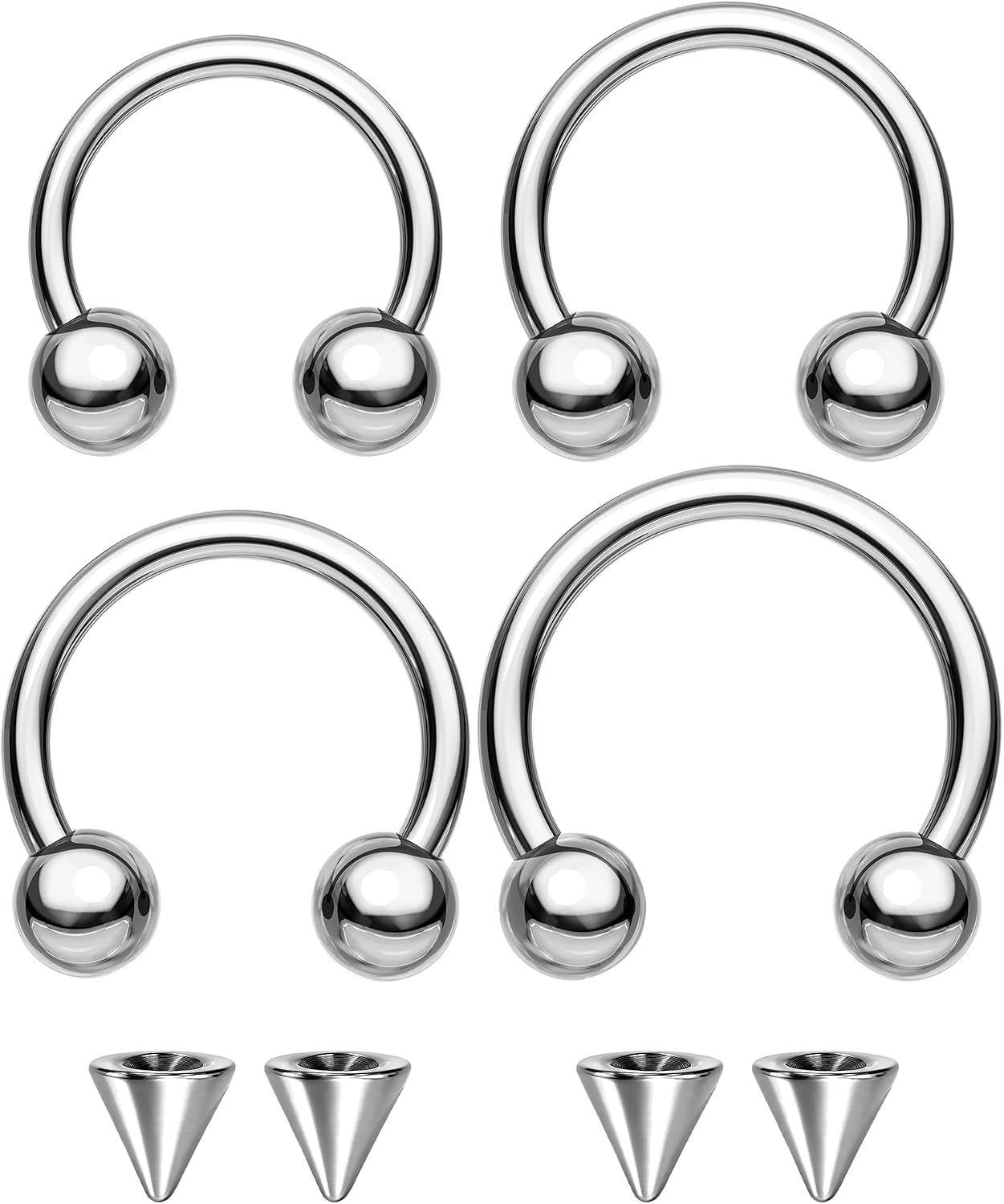 OUFER 18G/20G Horseshoe Nose Rings-4PCS Titanium 7/8/9/10MM Septum Rings, Ball&Sharp Cone Replaceable Helix Cartilage Conch Rook Tragus Piercing Jewelry