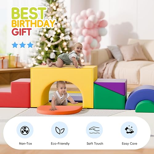 Miniatura 4 de TOLEAD Juego de bloques de escalada de espuma suave  Juguetes grandes 5 en 1 de juego suave para gatear y deslizar arco de escalada para niños