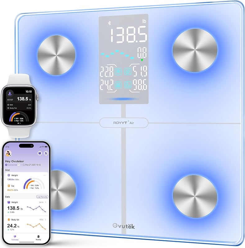 Báscula inteligente para peso corporal con IMC, masa muscular, cambio de color | LED que cambia de color, 14 métricas de composición corporal, aplicación gratuita con usuarios ilimitados, 7 modos inteligentes, elegible para FSA/HSA