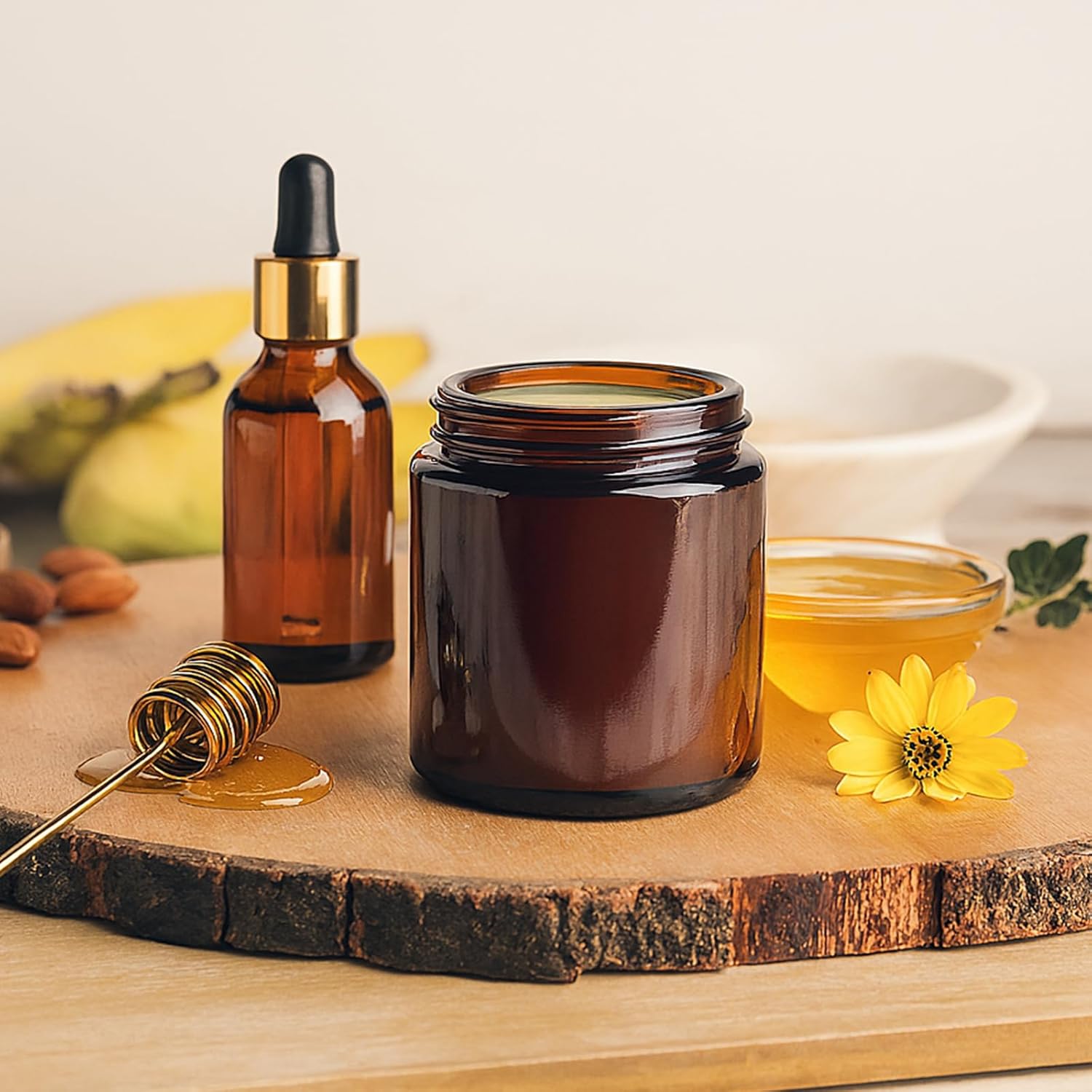 Bumobum 24 Pack 8 oz Amber Glass Jars with Lids, Thick Empty Cosmetic Containers for Candles, Body Butter, Lotions, Creams, Spices, Powders, Food Storage
