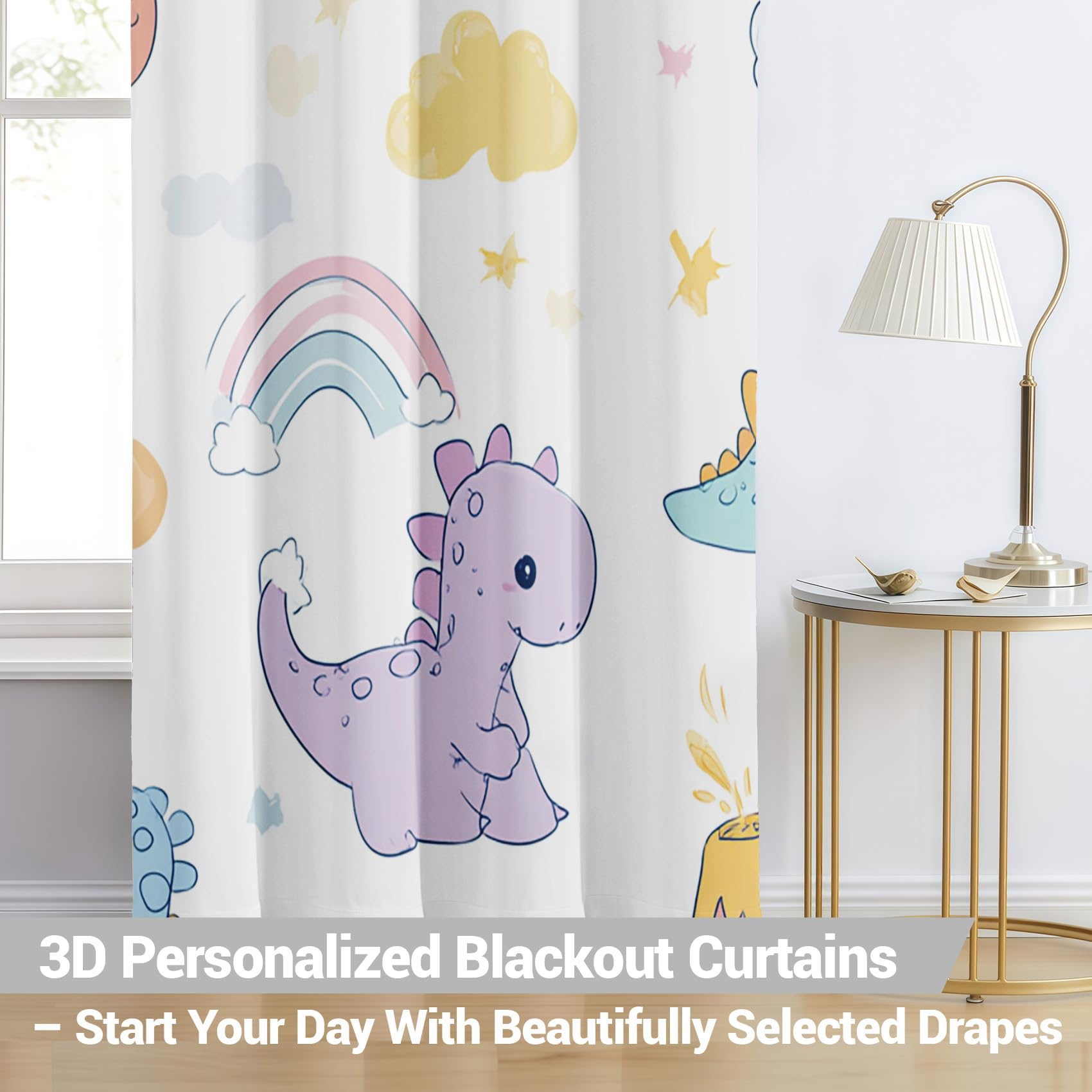 Générique Rideau Occultant Enfants Dinosaures Thermique Isolant Anti Froid Rideaux Bébé Animaux Dinos Mignon à Oeillets pour Chambre Salon Décoration 140L x 160H cm 2 Panneaux